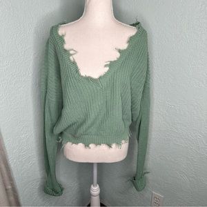 Forever21 Cropped Distressed Slouch Sweater
